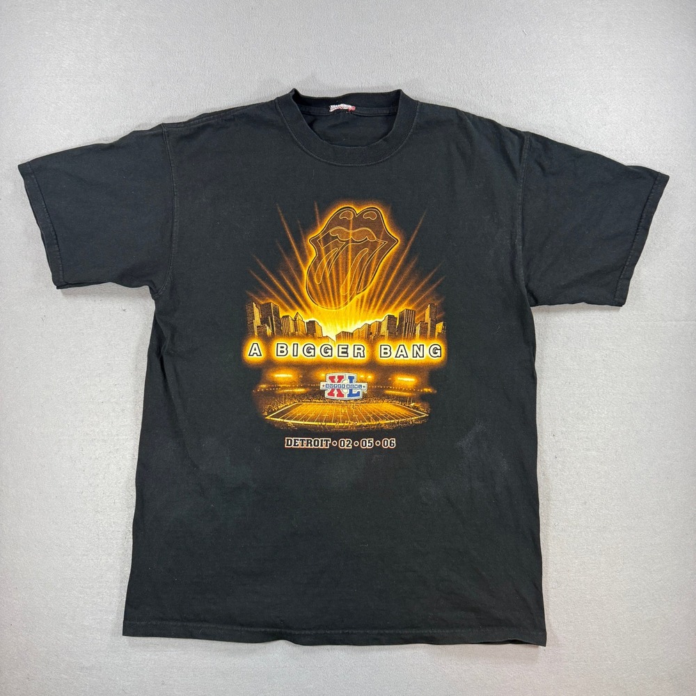 Rolling Stones T-Shirt Men XL Black Super Bowl Large A Bigger Bang Detroit 2006